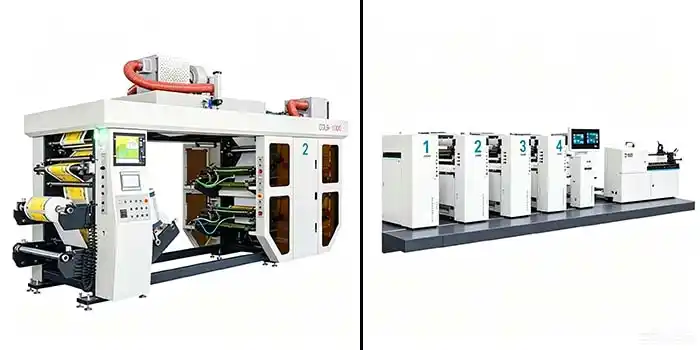 Side-by-side illustration of stack-type press and unit-type press